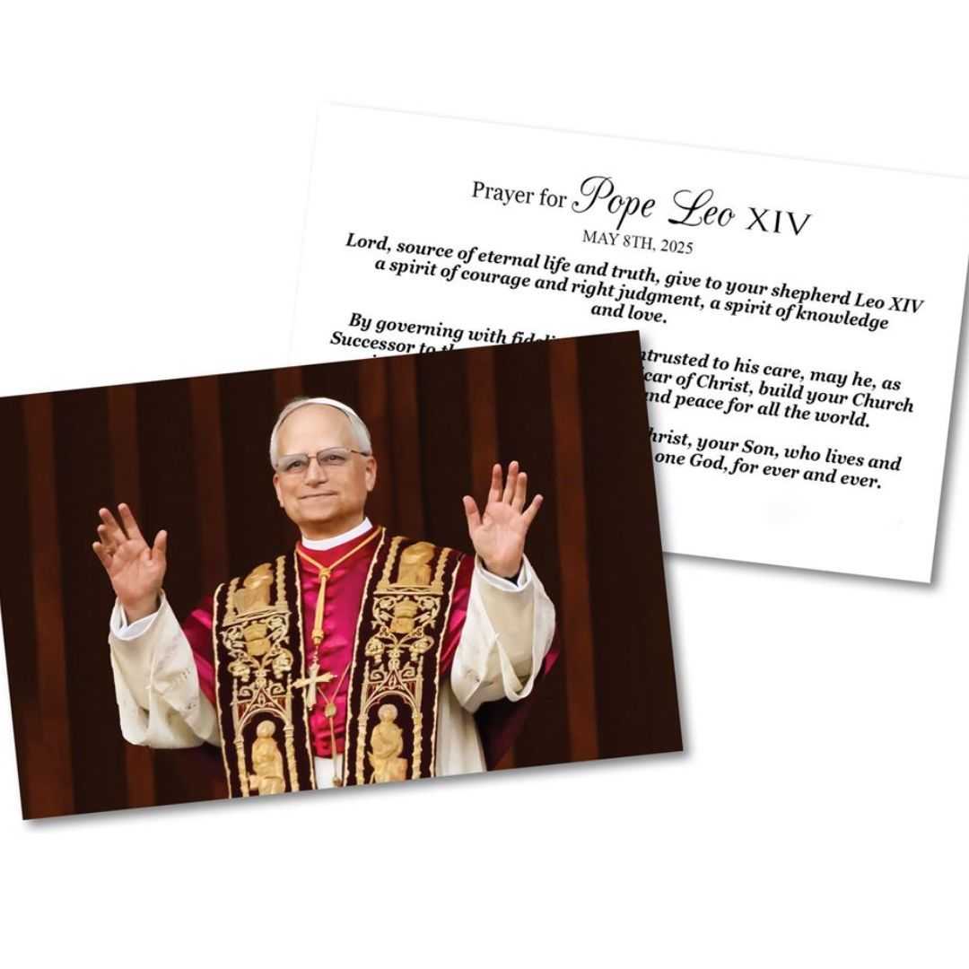 Pope Leo XIV Extending Arms in Blessing LAMINATED Praying Card In English